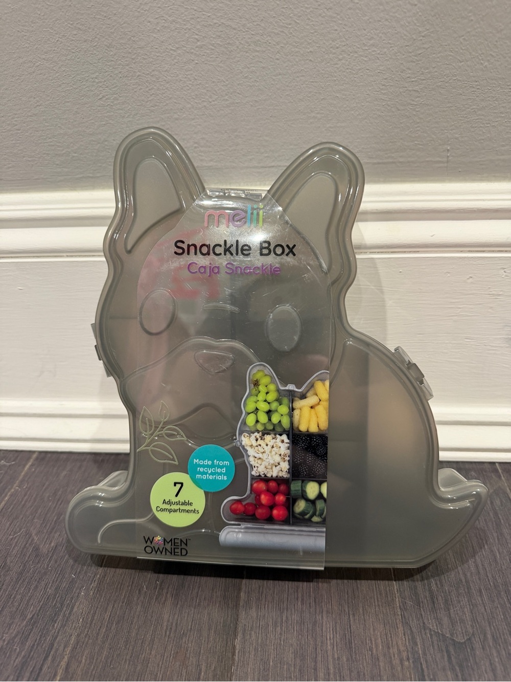 NWT Gray Frenchie Bulldog Dog Snackle Box 7-Compartment Reusable Food Organizer